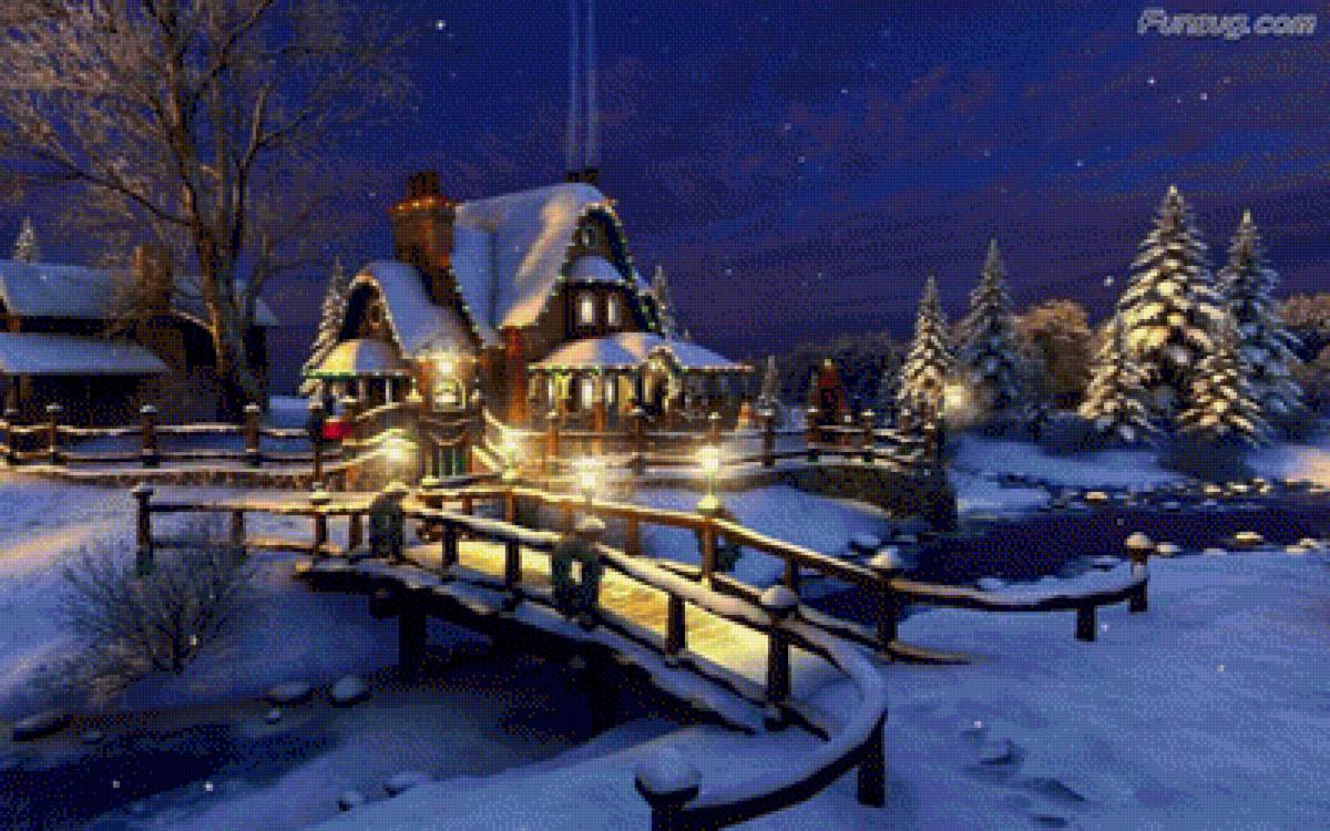 в ожидании праздника - дом, природа, зима, мост - предпросмотр