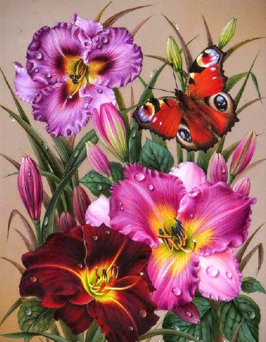 Цветы и бабочка - цветы - оригинал
