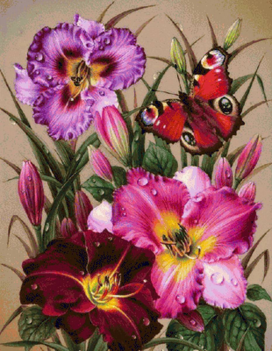 Цветы и бабочка - цветы - предпросмотр