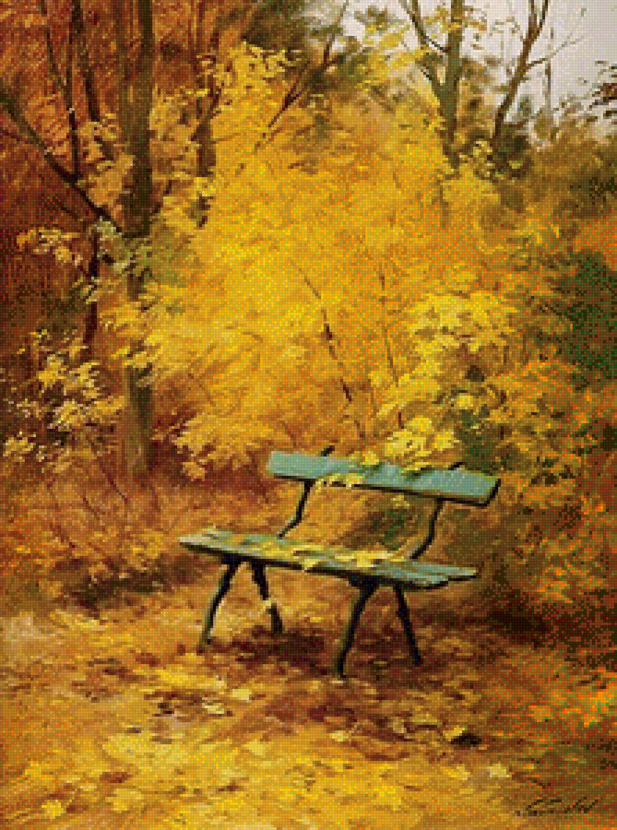 Autumn romantic - скамейка, осень, романтика - предпросмотр