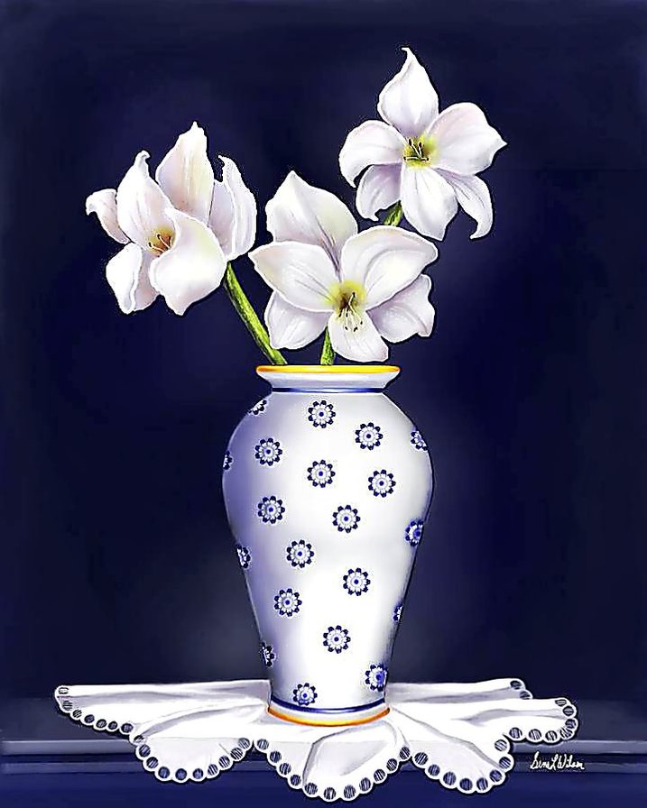 Худ. Sena Wilson. Натюрморт. - живопись., ваза, цветы, натюрморт - оригинал