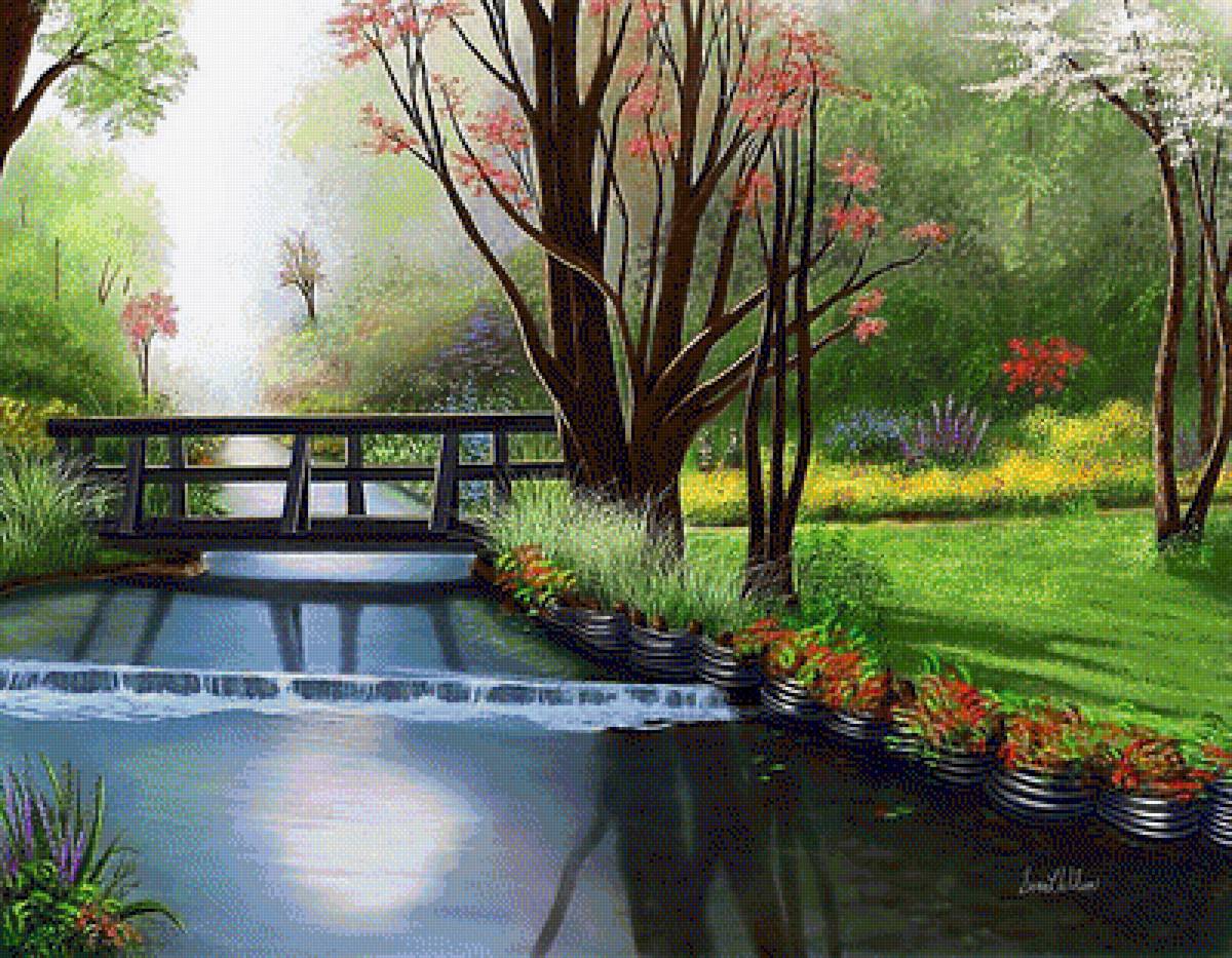 Худ. Sena Wilson. Цветущий парк. - пейзаж, парк, живопись. - предпросмотр