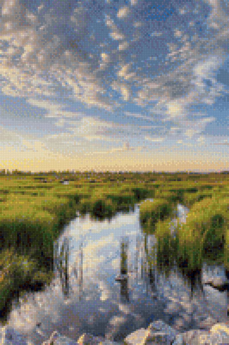 закат на реке - небо, река, трава - предпросмотр