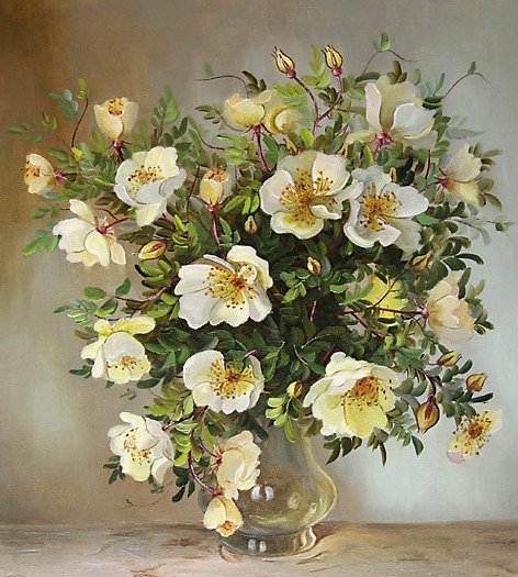 Шиповник - цветы, натюрморт, картина - оригинал