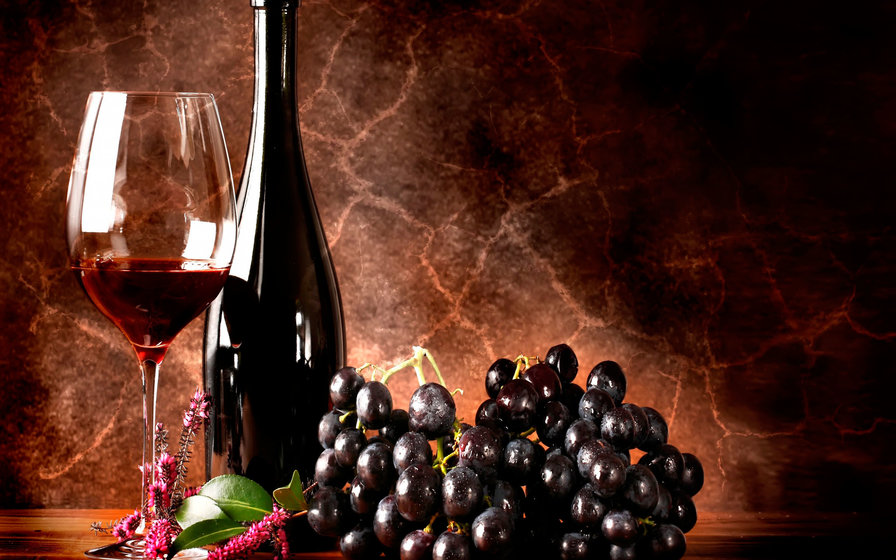 Вино - вино, еда, виноград, натюрморт, бокал - оригинал