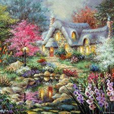 Оригинал схемы вышивки «домик в саду» (№1313549)