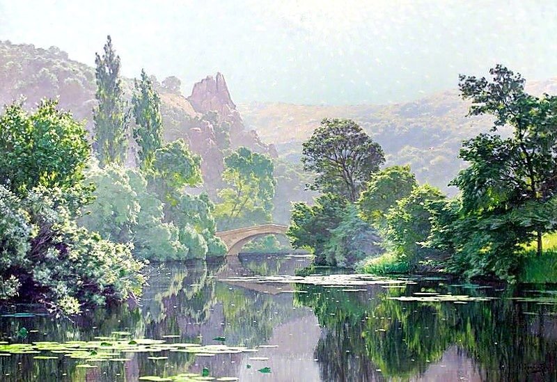 Худ. Rene His. Пейзаж. - пейзаж, река, живопись., горы - оригинал