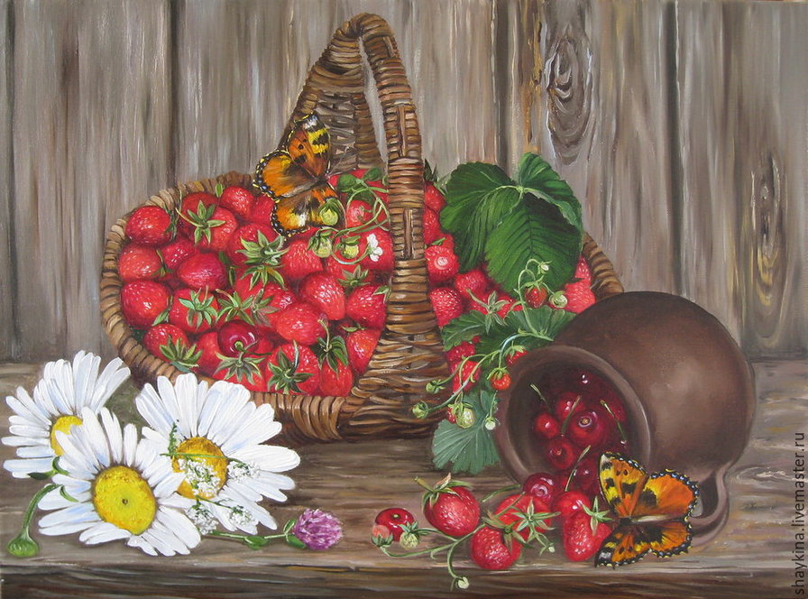 Летнее настроение - кувшин, лето, ромашки, бабочки, деревня - оригинал