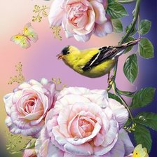 Схема вышивки «цветок и птица»
