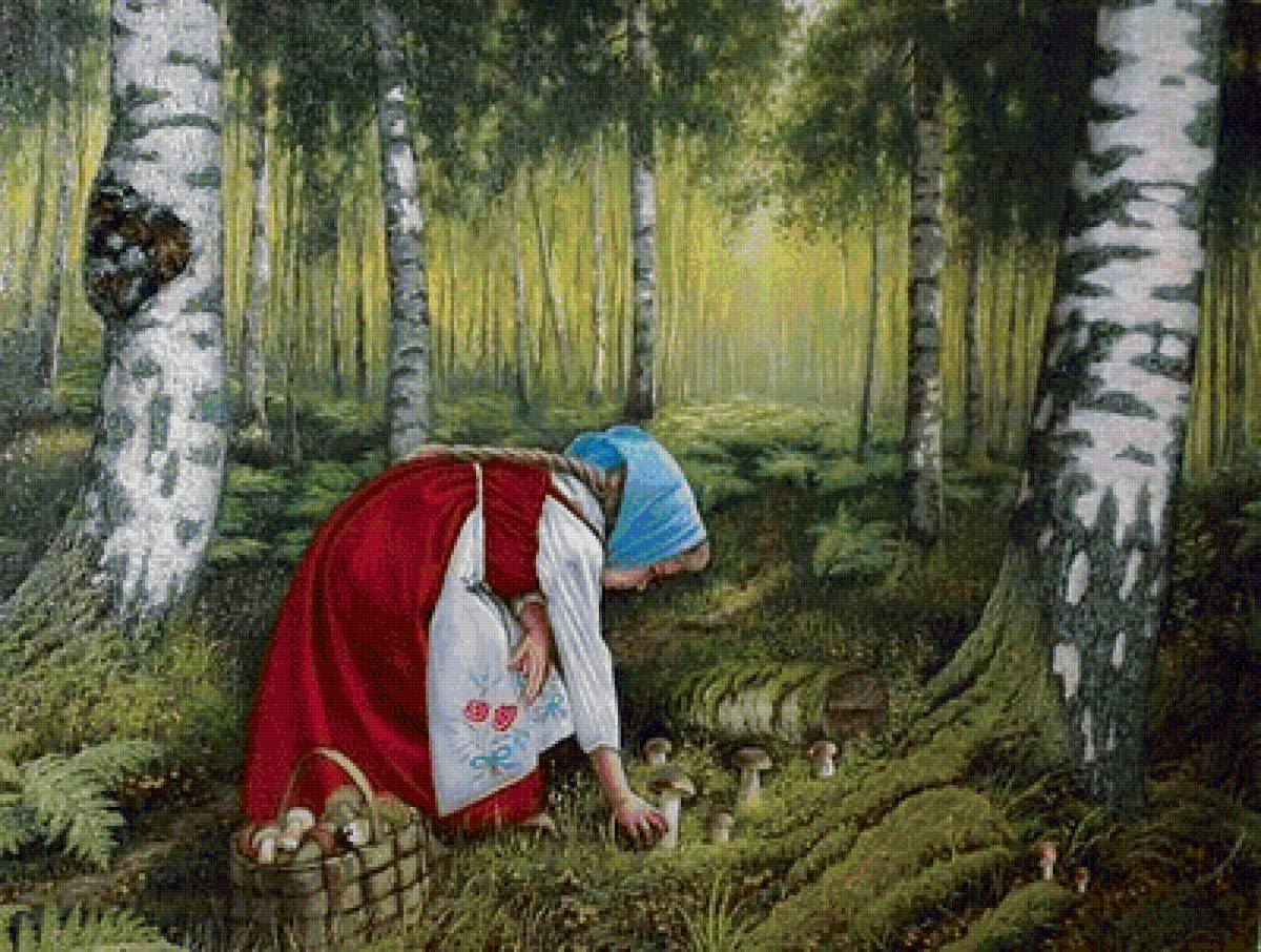 Девочка в лесу собирала грибы. Ккартина "в лес по грибы" л.Новоселовой. Картина в лес по грибы л.Новоселовой. Шишкин мухоморы картина.