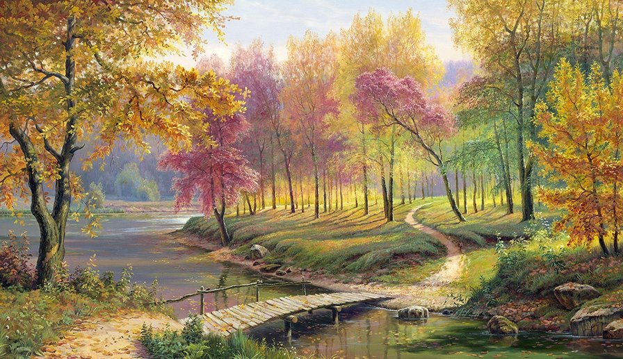 Золотая осень - осень, природа, пейзаж, лес, река - оригинал
