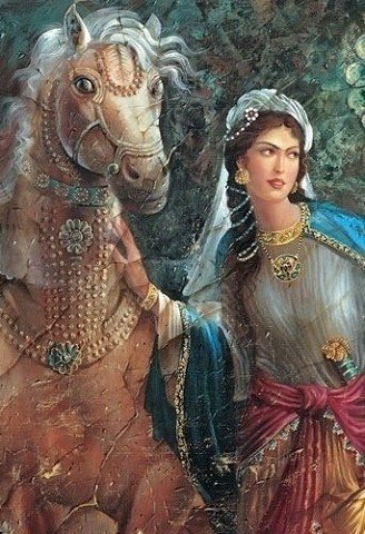 Девушка и лошадь - картина - оригинал