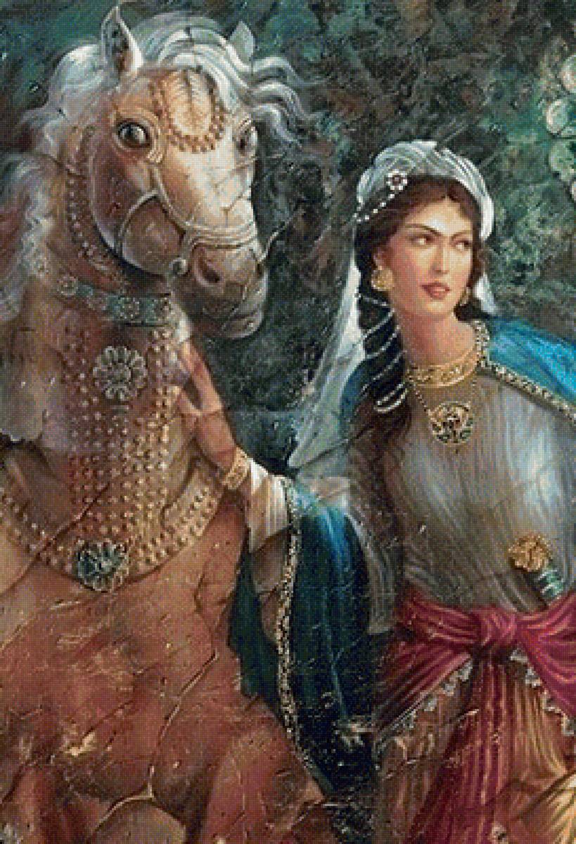 Девушка и лошадь - картина - предпросмотр