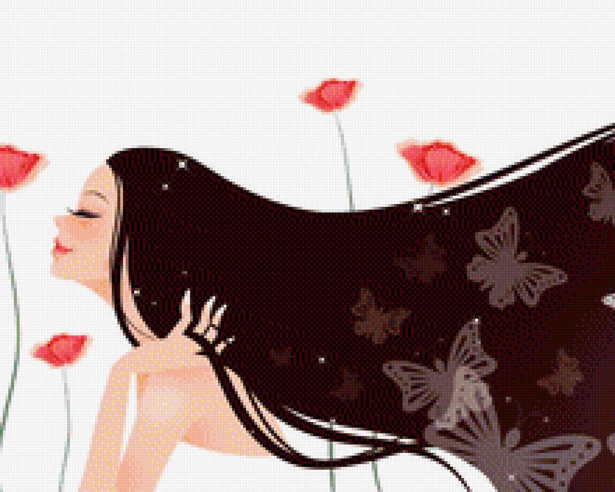 Девушка и маки - предпросмотр