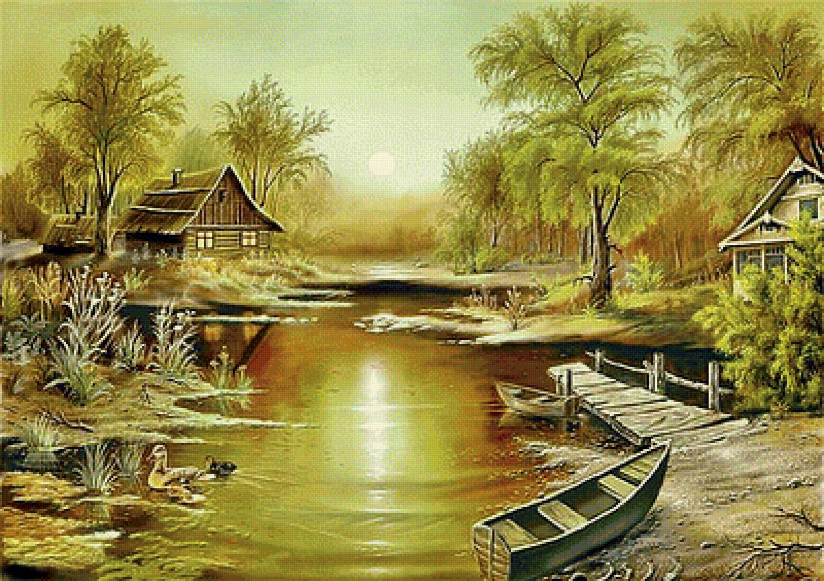 пейзаж - пейзаж. природа.речка. деревенька - предпросмотр