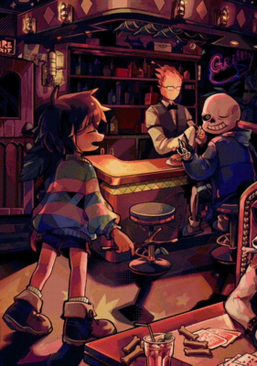 At Grilby`s - grilby, undertale, frisk, sans - предпросмотр