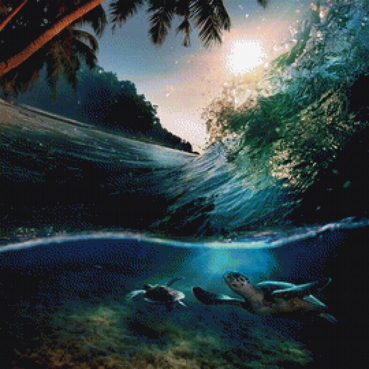 черепахи - пляж, море, черепахи, пальмы, вода - предпросмотр