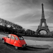 Париж, красная машина, эйфелева башня