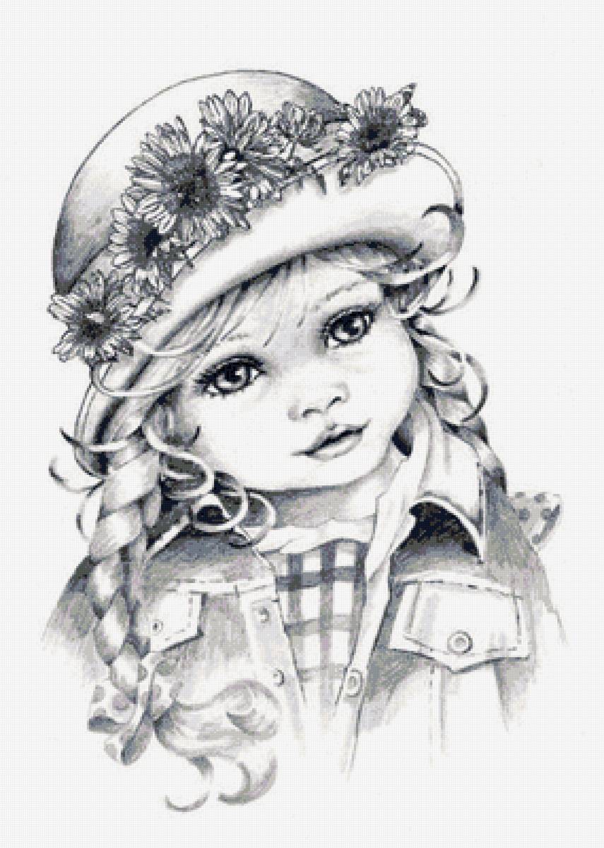 Дети - девочка, дети, карандашный портет - предпросмотр