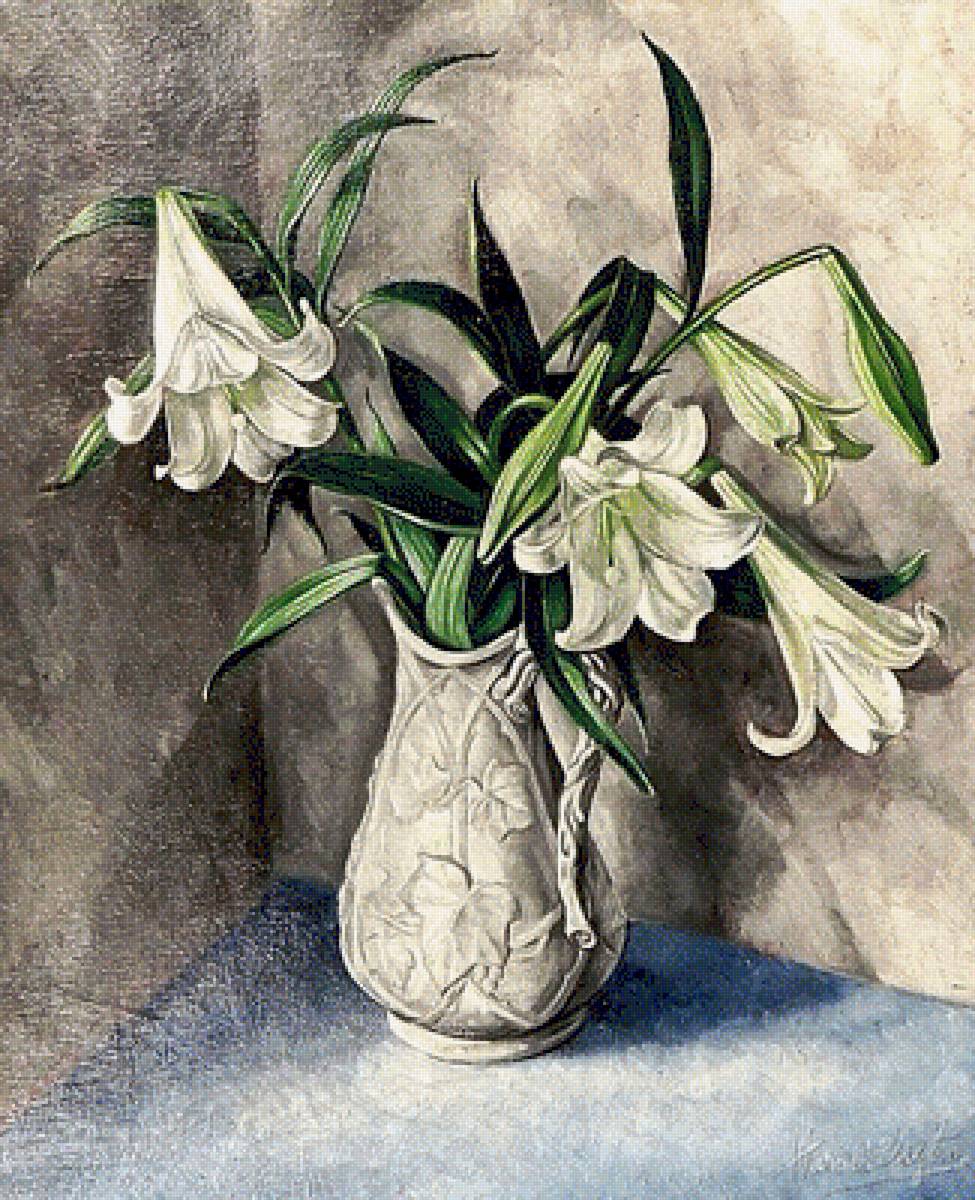 худ. Харольд Клейтон. Лилии. - натюрморт, букет, лилии, живопись. - предпросмотр