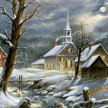 zimná krajinka,kostol
