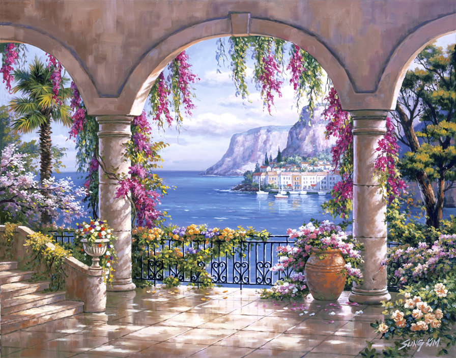 pekná terasa,kvety - оригинал