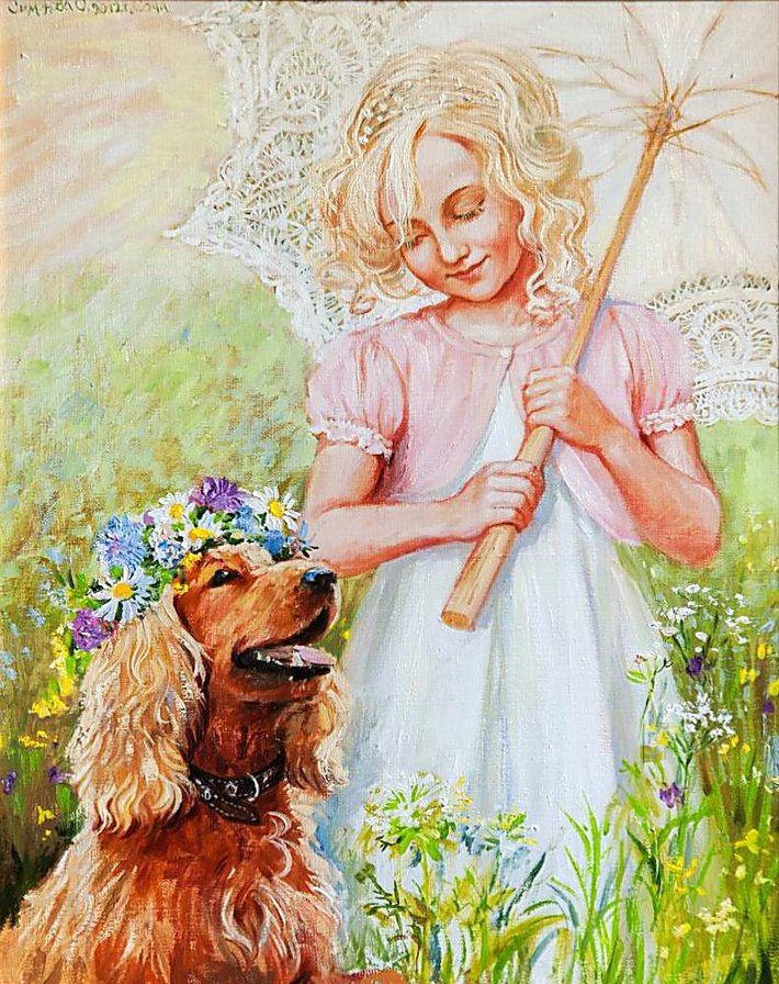 Худ. Ольга Симонова. Хороший день. - собака, живопись., девочка - оригинал