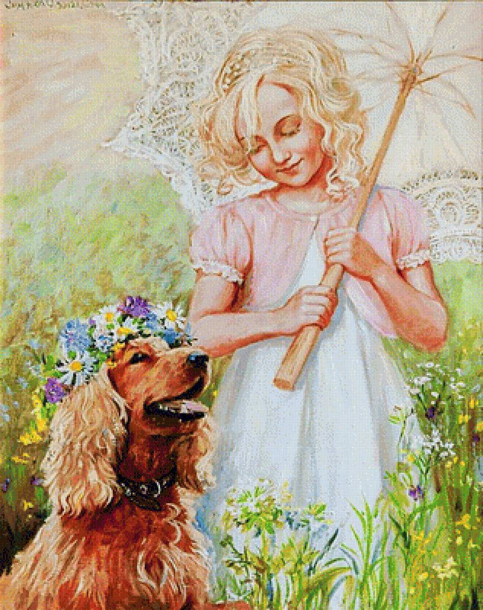 Худ. Ольга Симонова. Хороший день. - девочка, живопись., собака - предпросмотр