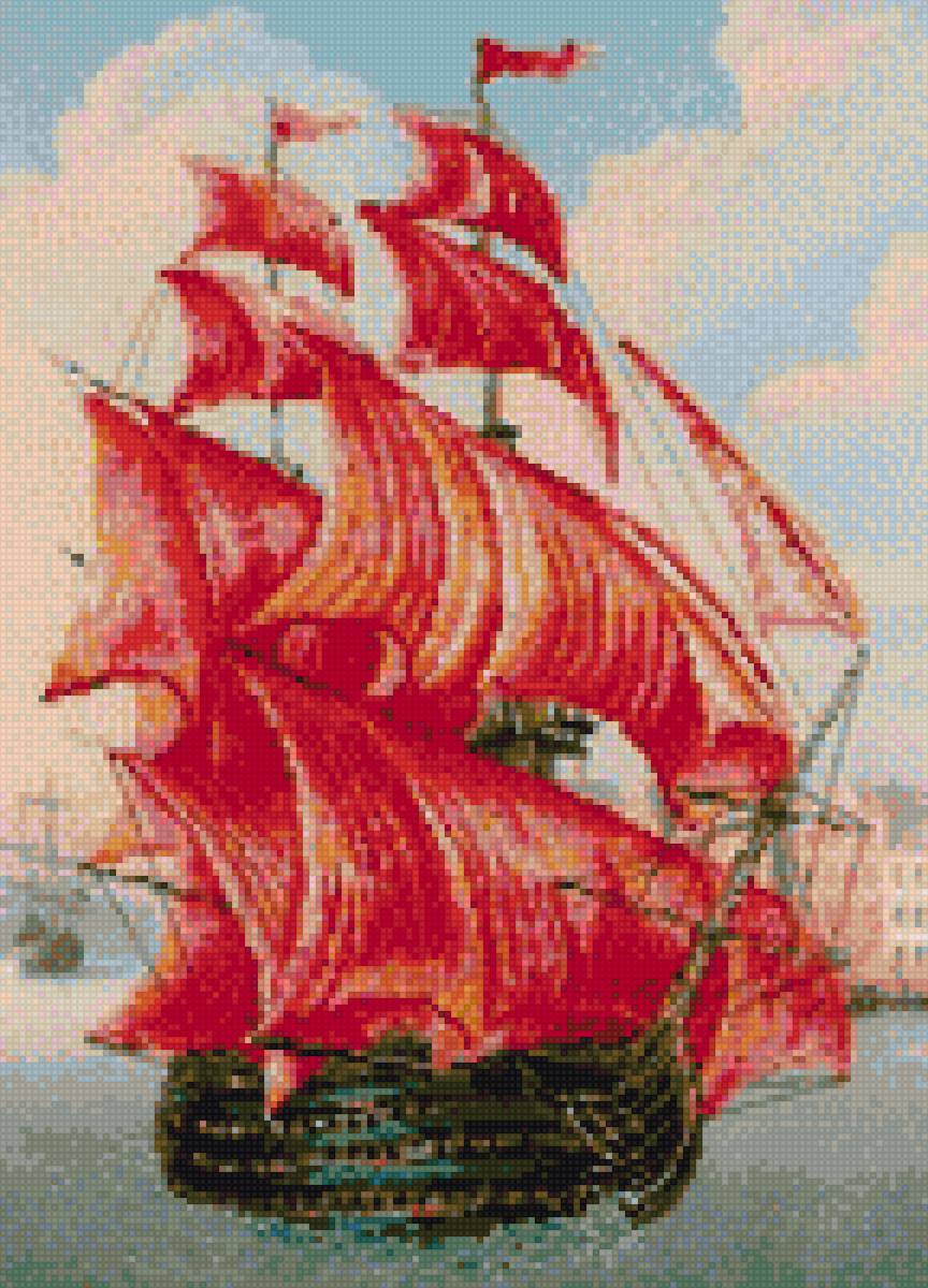 АЛЫЕ ПАРУСА - небо, парус, море, корабль - предпросмотр