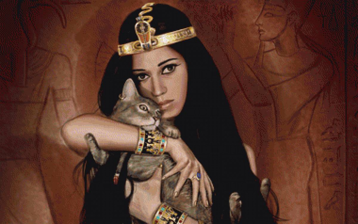 девушка - египет девука кошка - предпросмотр