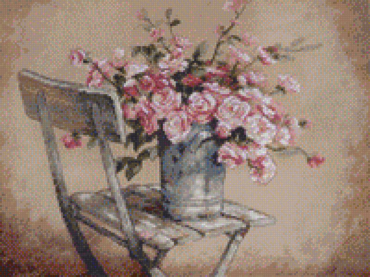 Розы на белом стуле - розы, цветы - предпросмотр