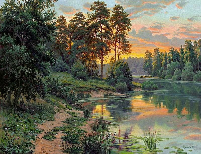 Вечер - природа, река, пейзаж - оригинал