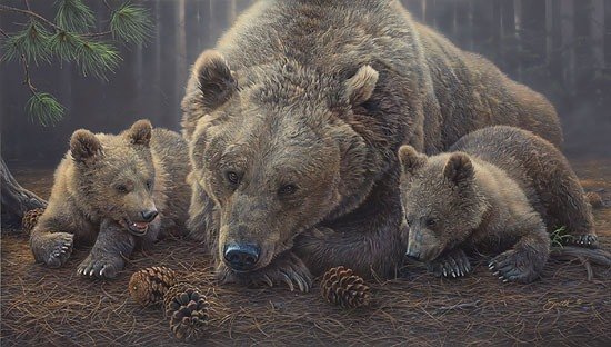 медведица с медвежатами - дикие животные - оригинал