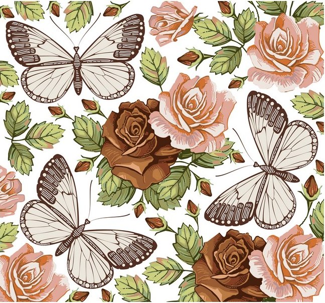 №1333194 - цветы, бабочки, розы - оригинал