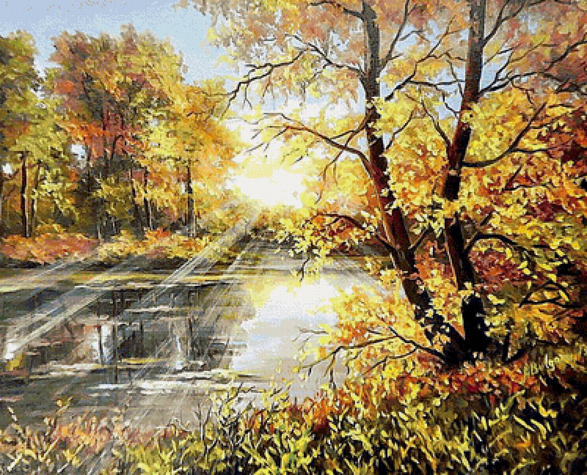 в лучах рассвета - пейзаж. природа. осень. речка - предпросмотр