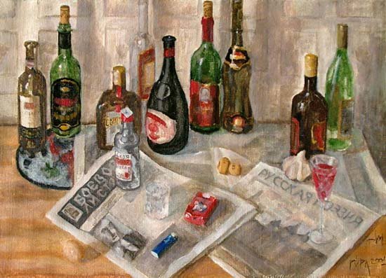 русская поэзия - водка, кухня, вино, газета, натюрморт, шампанское, сигареты - оригинал