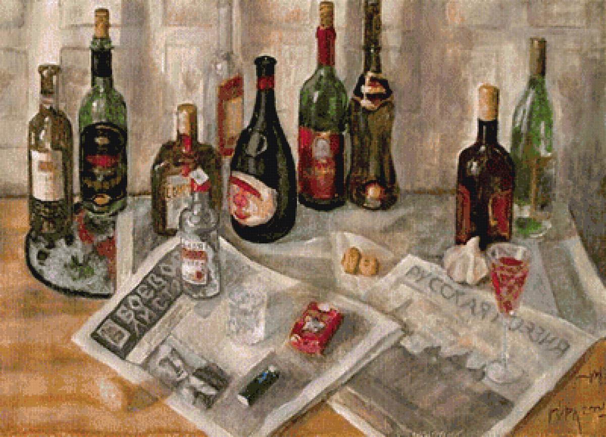 русская поэзия - кухня, вино, водка, сигареты, шампанское, газета, натюрморт - предпросмотр