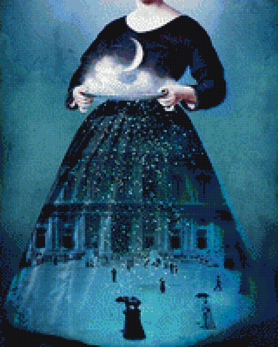 Небесная - синий, девушка, зима - предпросмотр