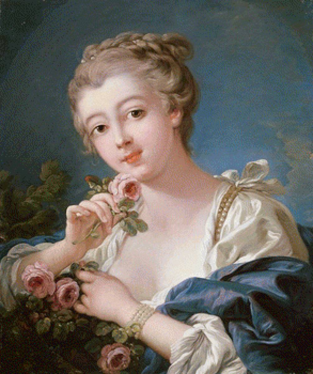 Дама с розами - портрет, девушка - предпросмотр