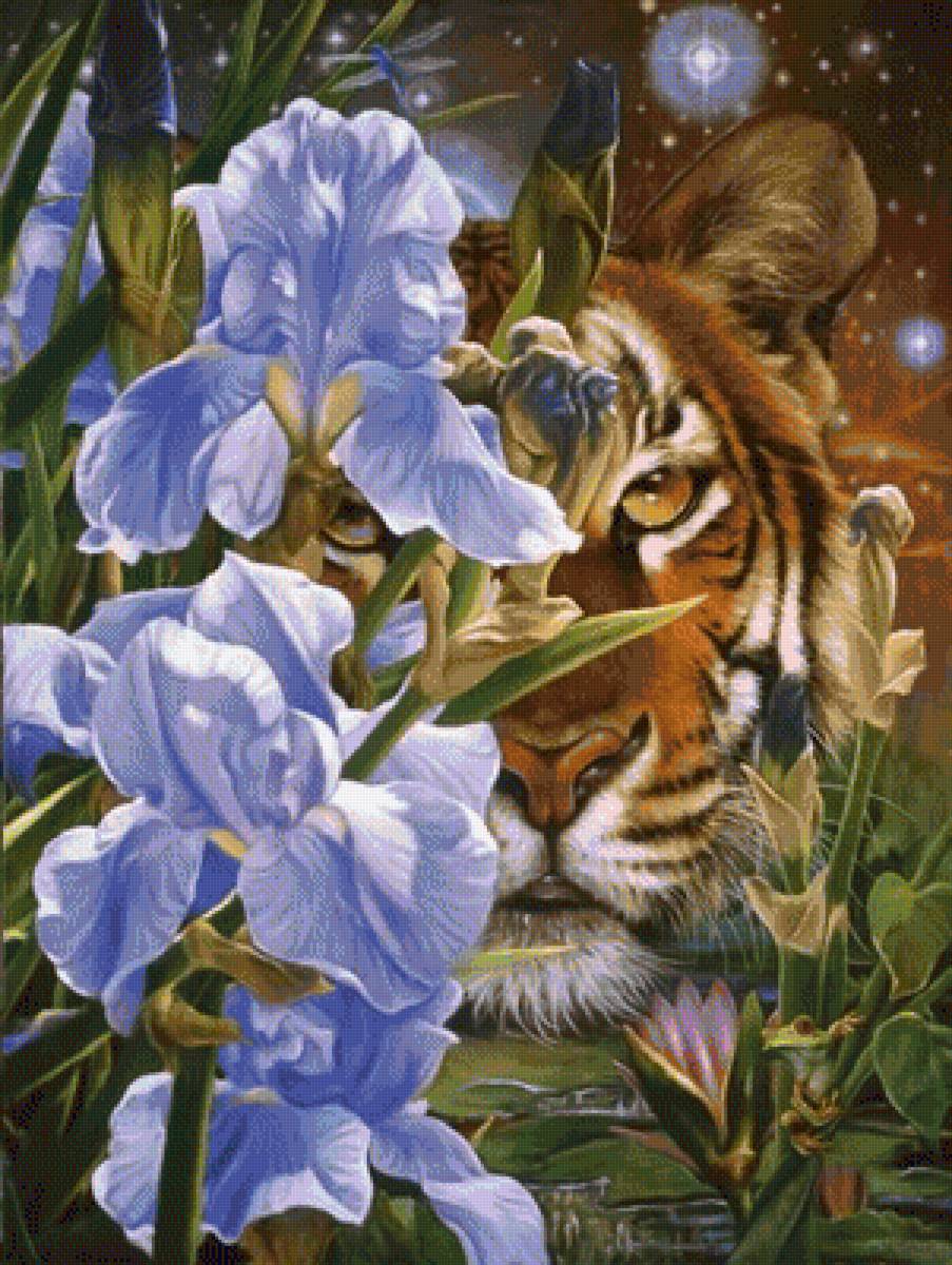 тигр в ирисах - предпросмотр