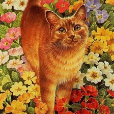 Схема вышивки «рыжий кот в цветах»