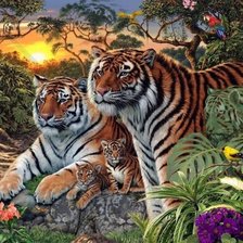 Оригинал схемы вышивки «Тигры с тигрятами» (№1342605)