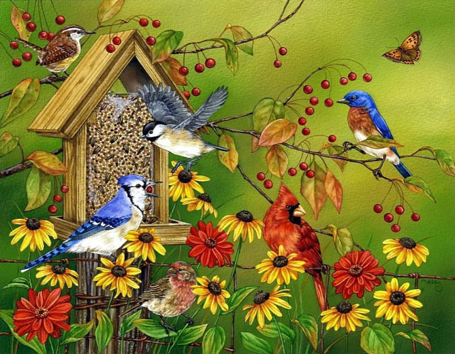 №1342745 - цветы, птицы - оригинал