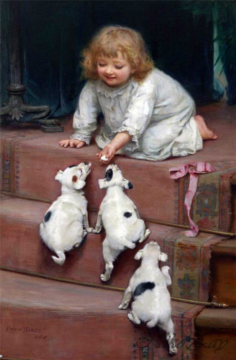 картины Артура Элсли - дети с животными - оригинал