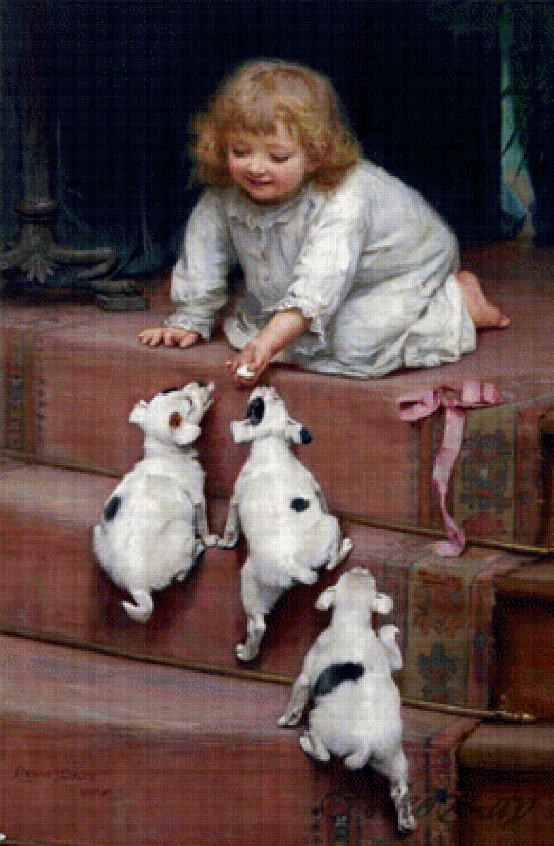 картины Артура Элсли - дети с животными - предпросмотр