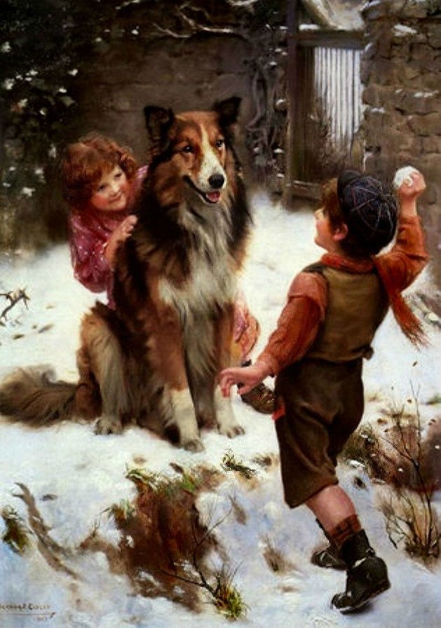 картины Артура Элсли - дети с животными - оригинал