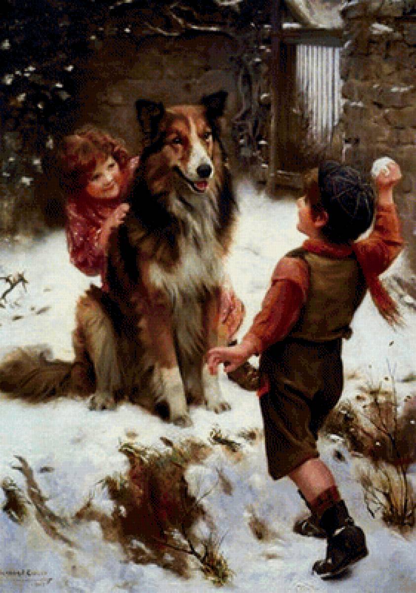 картины Артура Элсли - дети с животными - предпросмотр