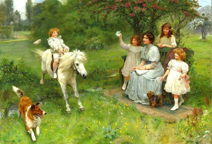 картины Артура Элсли - дети с животными - оригинал