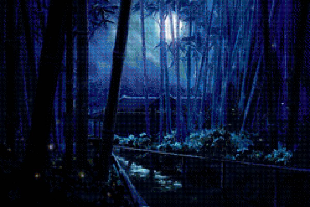 Ночь в бамбуковом лесу - бамбук, природа, ночь - предпросмотр