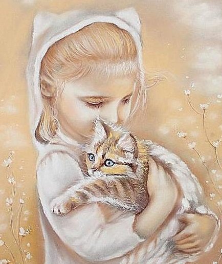 Девочка с котенком - девочка, дети, котенок, детская, животные - оригинал